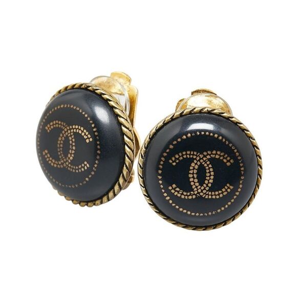 Pre Loved Chanel CC Logo Earrings Black Resin Women - Picture 2 of 6